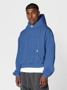 SUMWON Essential Pullover Hoodie Kangaroo Pocket Athletic Streetwear Casual Sweatshirt Autumn Winter College Campus Everyday Wear Workout Layering Basic - Blue - View 1
