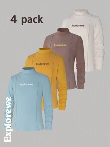 SHEIN 青少年男孩字母印花圆领长袖 T 恤，休闲日常穿着 - 彩色 - 查看 1