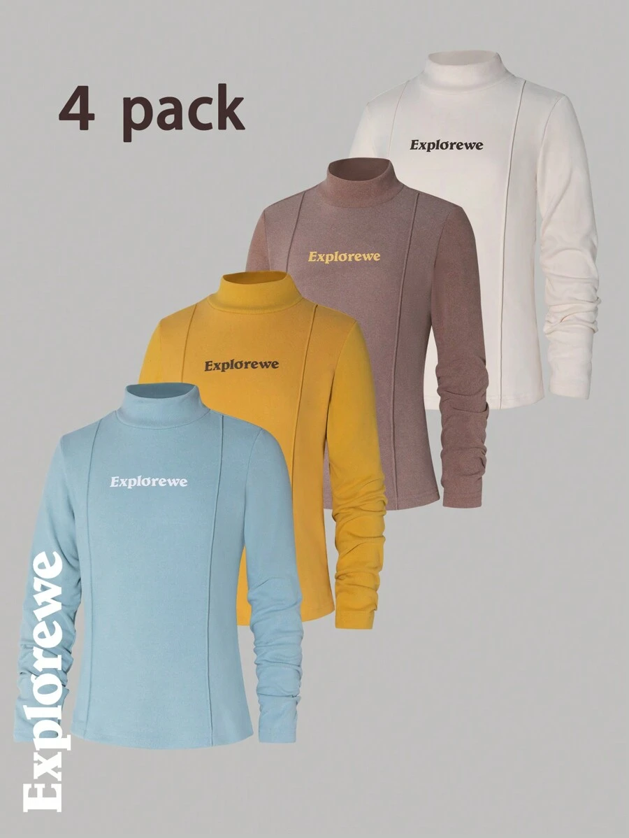 SHEIN 青少年男孩字母印花圆领长袖 T 恤，休闲日常穿着 - 彩色 - 查看 1