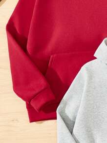 SHEIN Leap Crew 6 件套青少年男童休闲可爱日常舒适宽松红黑灰色连帽运动衫和裤子套装，适合旅行、上学、日常聚会，适合秋冬季节