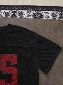 Manfinity VCAY 男士宽松网眼短长袖 T 恤，简约时尚休闲日常 - 黑色 - 查看 3