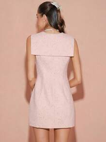 Enchnt 冬季/春季浪漫女士柔粉色海军领无袖蝴蝶结花式纱线粗花呢可爱迷你连衣裙，甜美优雅，适合情人节、圣诞派对、新年、生日和节日装扮、甜蜜约会之夜和日常通勤，连衣裙 - 粉色 - 查看 8