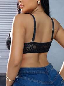 Plus Size Front Closure Bra Lace Underwear, Sexy & Sweet - Black - View 2