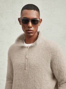 AKNOTIC Business Casual Cárdigan corto casual de media cremallera con cuello de polo, ajuste delgado, de punto de seudocashmere de visón para hombres