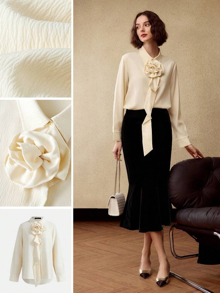 SOLID TEXTURED STEREO FLOWER SHIRT