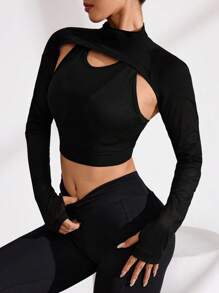 Easithlete Damen Steher Kragen einfarbiges Langarm minimalistisches Sport T-Shirt, bequemer Alltagskleidung