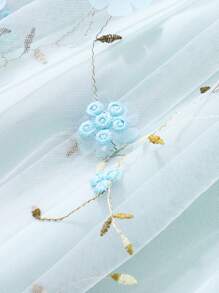 Tween Girls Spaghetti Strap Mesh Contrast Simple Casual Dress - Teal Blue - View 5