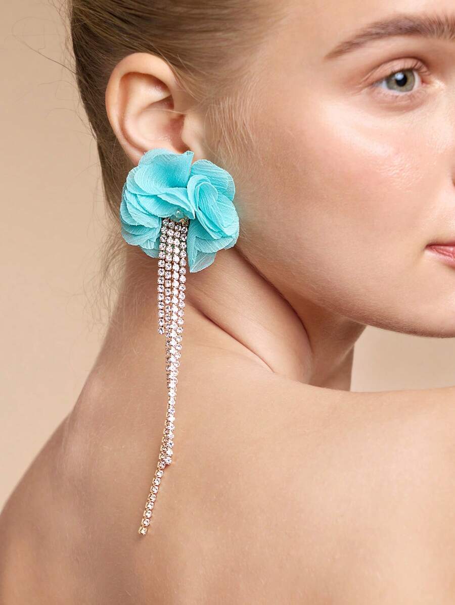 SHEIN SXY 时尚优雅钻石水晶流苏花卉耳坠