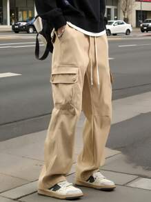 Claim Dot Men's Casual Versatile Solid Color Cargo Pants - Khaki - View 6