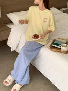 DAZY 可爱木马印花上衣和格子彩色圆点睡裤家居服套装