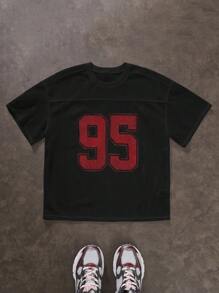 Manfinity VCAY 男士宽松网眼短长袖 T 恤，简约时尚休闲日常 - 黑色 - 查看 1