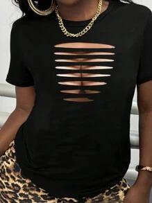 SHEIN Slayr Women's Graphic Print Short Sleeve T-Shirt, Sexy Round Neck Graphic Tee For Ladies