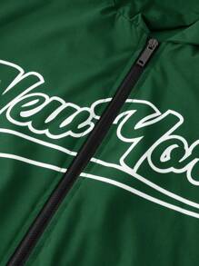 Manfinity Roghcode Men's Autumn/Winter Letter Print Zip Up Hooded Jacket - Green - View 6