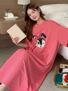 DAZY Cute Cartoon Pattern Print Loose Nightgown Pajama, Moo Moo