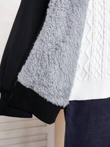 SHEIN Set de 2 piezas de chaqueta con capucha y pantalones de pierna recta y acogedora para bebé niño, apta para viajes, escuela, hogar, ocio, calle, fiesta y actividades al aire libre - Negro - Ver 5
