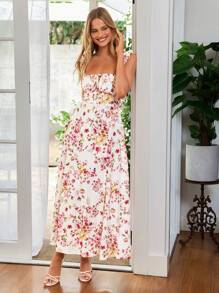 SHEIN VCAY Elegant Lace Up Backless Ruffle Armhole Split Thigh Dress - Multicolor - View 7