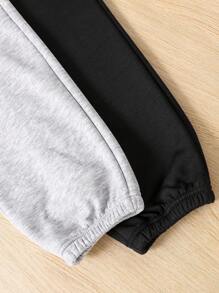 Pantalón de chándal con cintura elástica y forro térmico para niñas preadolescentes, color básico negro y gris, para otoño/invierno