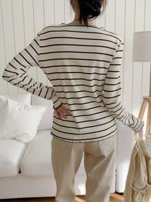 DAZY 女士圆领长袖条纹简约上衣，休闲日常装，秋装 - 彩色 - 查看 6