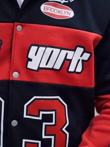 Manfinity LEGND Plus Size Men's Contrast Color Letter Print Front Button Long Sleeve Jacket & Outerwear, Going Out Street Wear Colorful Graphic Racing Lightweight Jacket, For Friends, Husband, Boyfriend Gifts - Multicolor - View 5