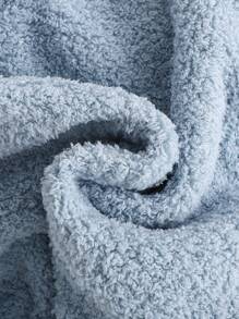 SHEIN Baby Girls' Solid Color Minimalist Fluffy Collar Cardigan Long Jacket, Autumn/Winter - Blue - View 6