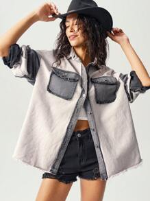 Bohemela Casual Patchwork Contrast Collar Long Sleeve Loose Fit Women Jacket - Black - View 5