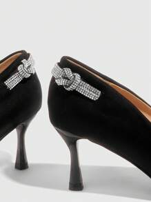 CUCCOO SZL Women's Pointed Toe Rhinestone Decor Stiletto High Heel Pumps, Elegant Sexy High Heels For Date Night, Refined Aesthetic Fashion Style