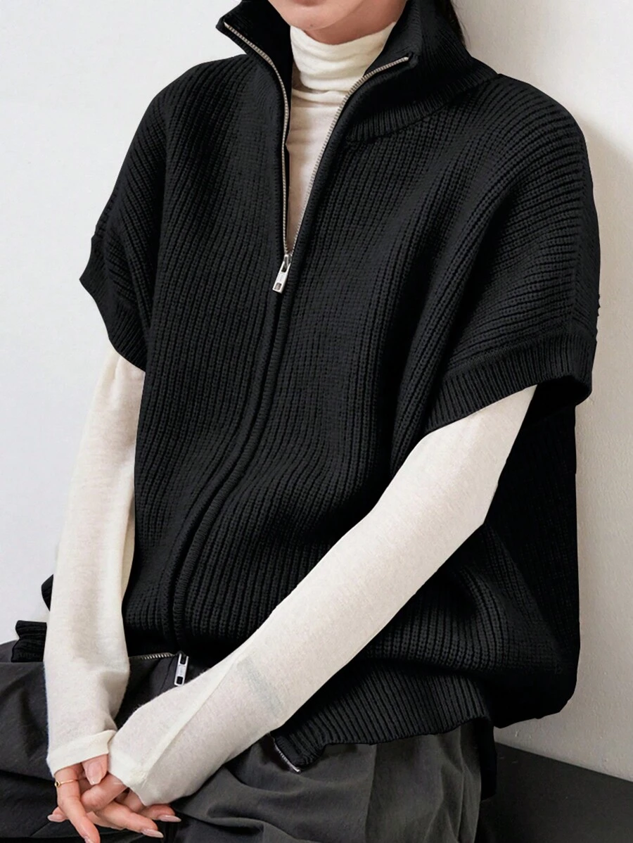 Dazy-Less Women's Casual Solid Color Batwing Sleeve Sweater Vest, Autumn/Winter