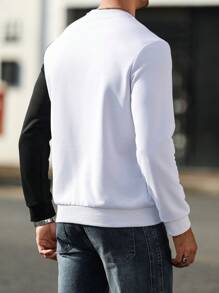 Manfinity Hypemode Men's Crew Neck Long Sleeve Solid Color Patchwork Casual Sweatshirt