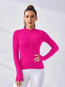 SHEIN Core Rhythm Women's Simple Solid Color Zip-Up Fitted Sports Jacket