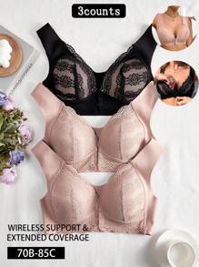 3-Piece Lace Patchwork Wireless Women's Lingerie Set