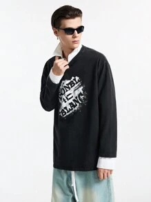 NEON BLANC 男士图案印花针织圆领休闲 T 恤，街头风格 - 黑色 - 查看 3
