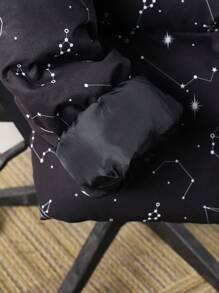 SHEIN Leap Crew Teen Boys 1pc Daily Comfort Casual Warm Loose Fit Constellation Pattern Printed Zipper Quilted Thickened Clothes Back To School; Fall Clothing; Teen Boy Clothes; Fall Jackets; Fall Clothing Fall And Winter Clothing - Black - View 5