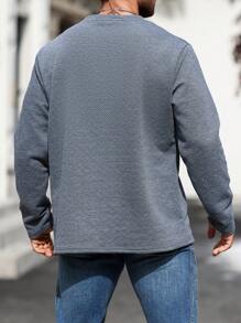 Manfinity Homme Camisetas simples de manga larga y cuello redondo para hombres de talla grande, ropa casual - Gris - Ver 2