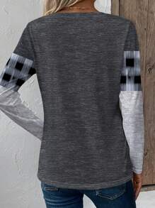 INAWLY 女式圆领长袖 T 恤上衣，格子数码印花休闲衬衫，多色图案 T 恤女式春季上衣