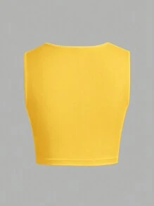 Slaydiva Casual Minimalist Solid Color Versatile Square Neck Short Tank Top For Women, Suitable For Spring & Summer Back To School - Yellow - View 3
