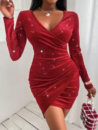 Zolique Vestido ceñido de Body entero en color burdeos con drapeado de terciopelo para mujer