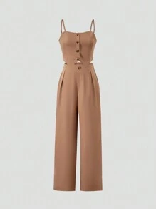 Sparklyn 少女純色紐帶吊帶上衣和寬鬆長褲套裝