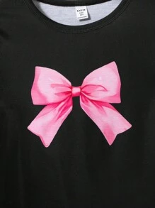 SHEIN Leap Crew 少女甜美简约蝴蝶结装饰圆领长袖长裤宽松休闲韩版阻燃睡衣套装，2件套