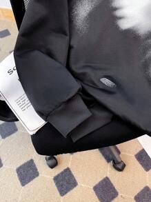 SHEIN Leap Crew Teen Girls Casual Portrait & Letter Graphic Oversized Sweatshirt, Suitable For Autumn/Winter, Street Style, Back-To-School - Black - View 4