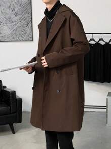 Manfinity Hypemode Men's Loose Fit Double-Breasted Lapel Collar Trench Coat, Autumn - Coffee Brown - View 7
