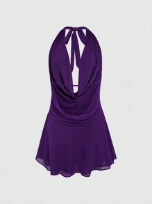 Zyxie فستان قصير بلا أكمام، ظهر مكشوف، كشكشة، لون أحادي، للنساء