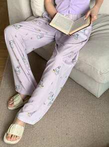 DAZY Cute Rabbit All-Over Print Loose Pajama Pants - Purple - View 5