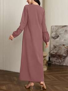 Al Najma Vestido elegante de estilo árabe de unicolor con botones decorados y mangas farola, vestido casual y modesto de túnica maxi de estilo árabe para uso diario casual/en el hogar