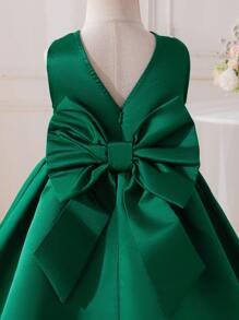 SHEIN Váy liền thân không tay cổ tròn 3D nơ cho bé gái, phong cách thường ngày - màu xanh lá - Xem 3