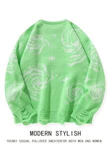 Chillumni Men's Crew Neck Long Sleeve Pattern Detail Casual Sweater - Green - View 2