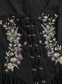 ROMWE Renaissance Gothic Dark Style Snake Skin Embroidery Medieval Vintage Midi Dress For Women - Black - View 3