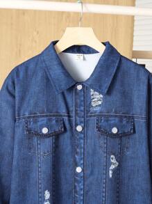 SHEIN Leap Crew 青少年男孩 2 件套休闲百搭时尚宽松长袖牛仔效果夹克裤子套装返校节文艺复兴秋季服装机场酒会秋冬 - 彩色 - 查看 6