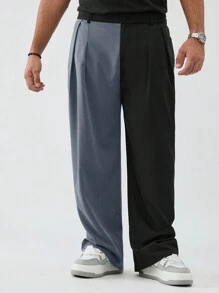 Manfinity VCAY Plus Size Men's Casual Loose Pleated Black & Gray Suit Pants - Multicolor - View 5