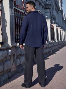 Manfinity Homme 2 chiếc/bộ áo cánh và quần dài tay tối giản màu trơn chắp vá phía trước cỡ lớn - Nhiều màu - Xem 2