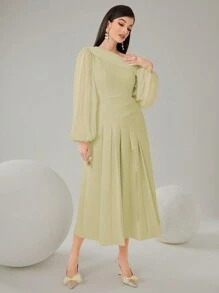 Modelyn Women's Fashionable Solid Color Long Sleeve Dress - Mint Green - View 4
